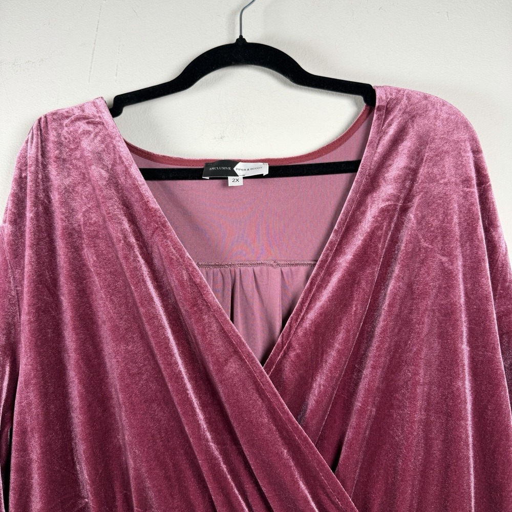 Piper & Scoot EXCLUSIVE‎ 2X Deep Pink Velvet BOHO V-Neck Dress Cocktail Plus